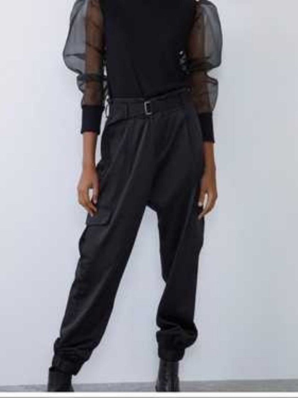 Zara high waist satin cargo jogger pants black women's size M